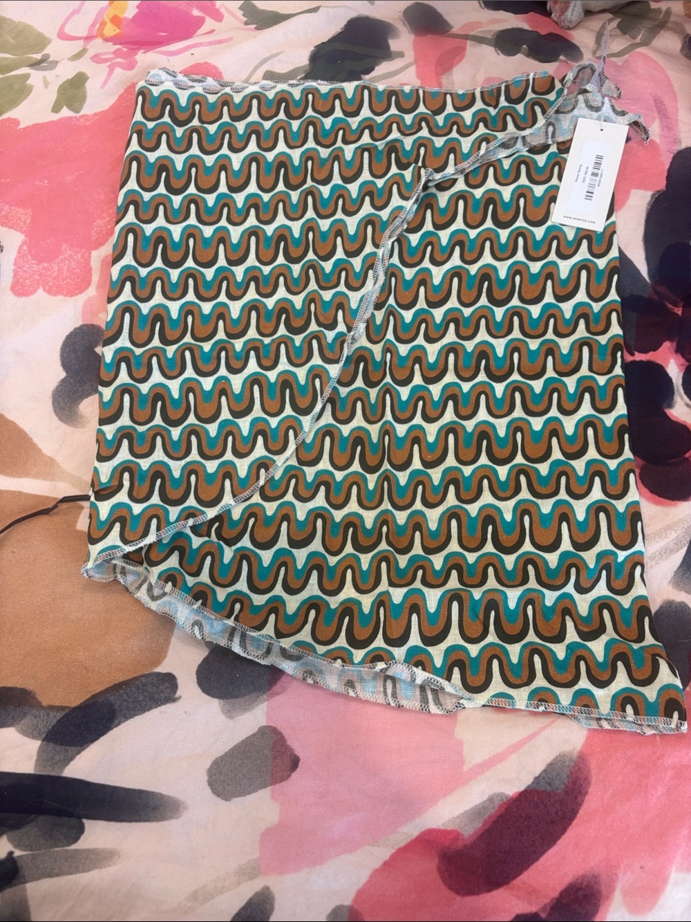 Montce Retro Wave Wrap Sarong in Brown, Teal & Cream